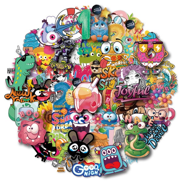 Goofy Monster 50 Cool Stickers Pack, Waterproof VinylDecals for Skateboard, Luggage, Laptop, Phone Case, Car, Bike and Window