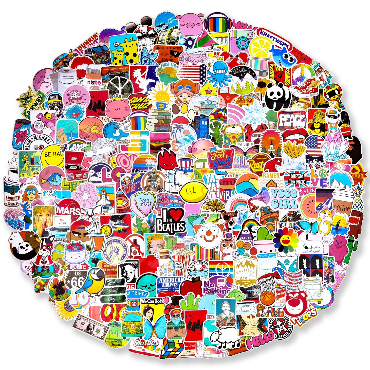 200 PCS. Random large fun stickers. For water bottle, laptop, skateboard  and mor