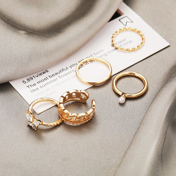 5 Pics Rings set｜gold plated / Minimalist Gold Rings｜Small rings｜Simple Cool Rings｜Ring Size US 5 - US 7.5