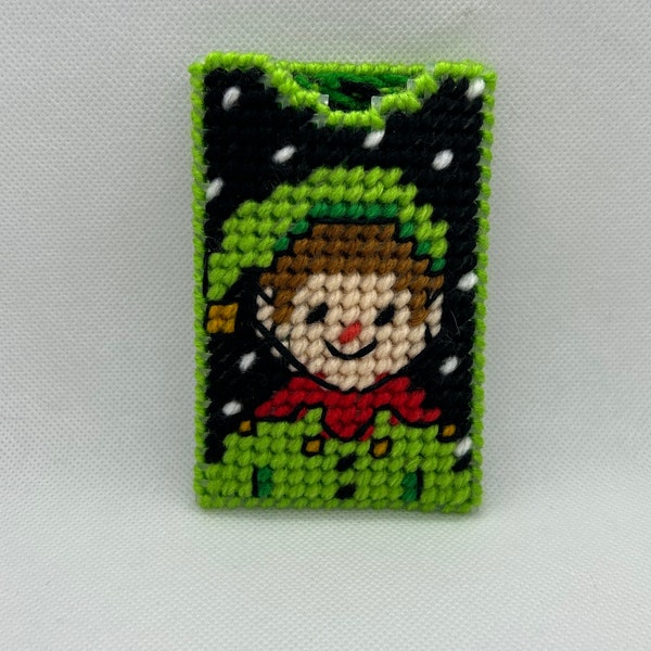 Completed gift card cash holder wallet plastic canvas holiday elf winter christmas