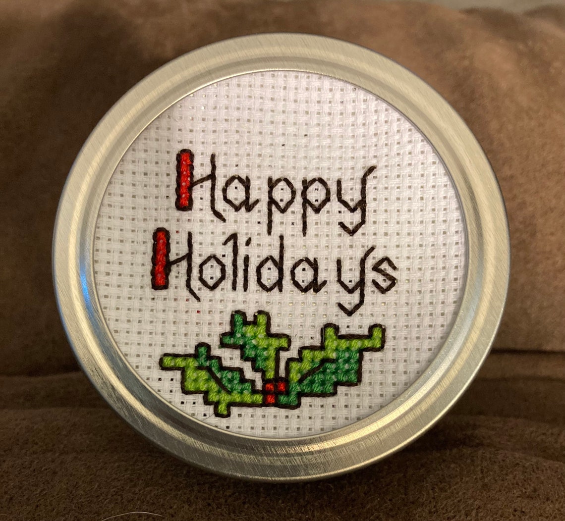 Completed cross stitch handmade jar lid Etsy
