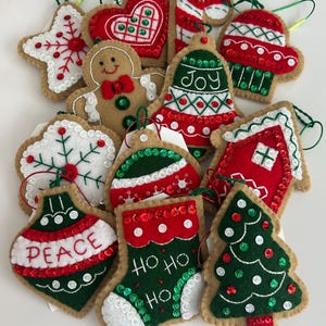 Bucilla Kit Applique Feltro Babbo Natale Pan Di Zenzero - Set Di 12 Decorazioni Natalizie - Foto 10