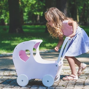 Wooden doll&#39;s pram Toy for Kids Handmade from Poland ECO Natural for children + decor + name of the child ZYRO art