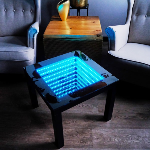 Table-banc illuminé 3D LED, effet infini, MIROIR vénitien, table basse, offre spéciale ZYRO art