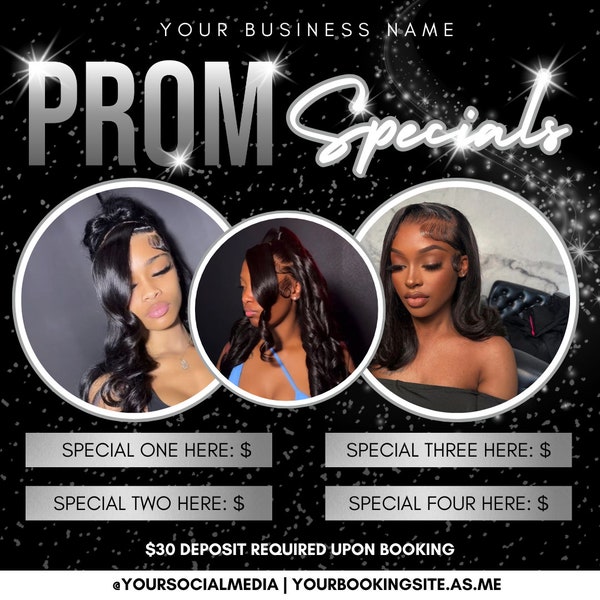 Editable Digital Prom Flyer Template for Beauty Brands, Hairstylist Flyer, Beauty Service Provider, Prom Special Flyer, Canva Template