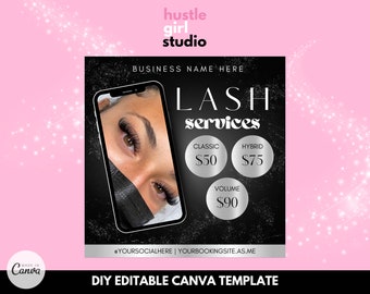 Lash Services Flyer Vorlage, anpassbares Canva Design (digitaler Download)