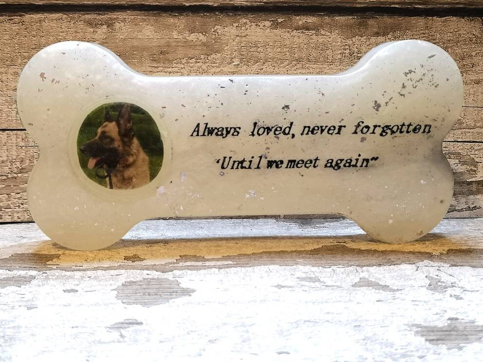 Dog Bone Picture Memorial Plaque, Freestanding Bone, Customised Pet