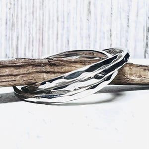 Sterling Hammered 3-Band Ring | 1mm Three Band Rolling Ring | Silver band | .925