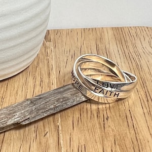 Sterling Faith, Hope, Love Puzzle Ring | Silver band | .925