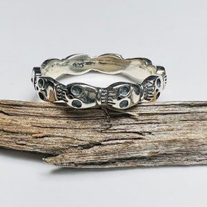 Sterling Mini Skull Ring | Oxidized Silver band | .925