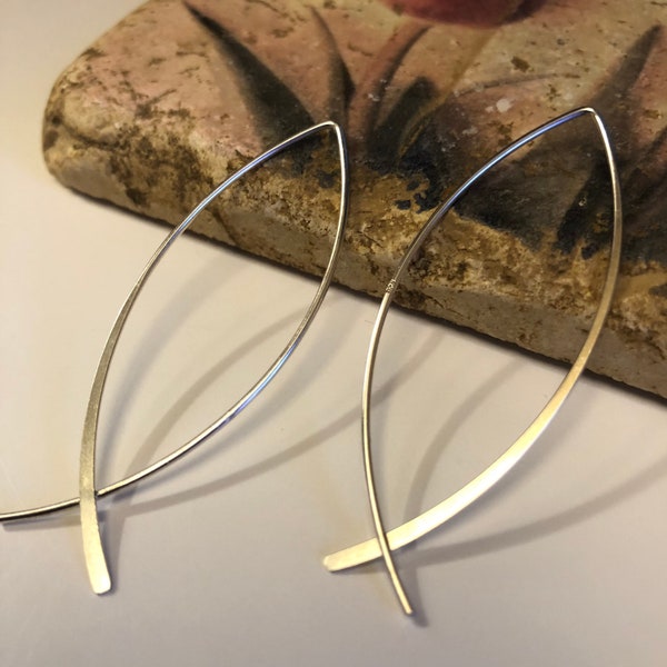 Sterling Fish Earrings | .925 | Elongated Christian Fish Earrings | Ichthys Earrings | Jesus Earrings | Lightweight Minimalist