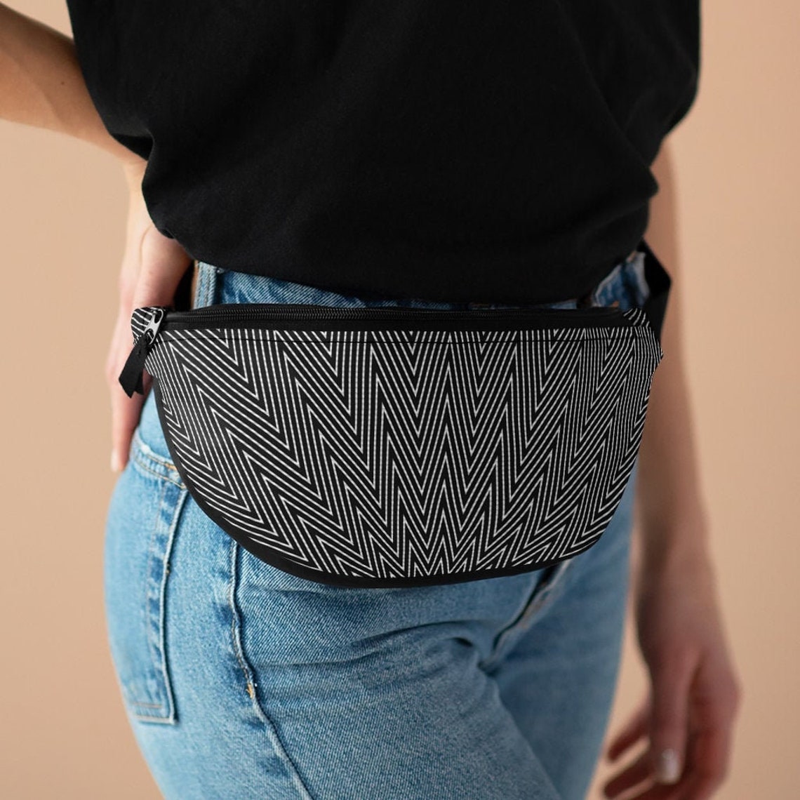 Zig Zag Dog Walker's Fanny Pack In Black Lightweight Etsy