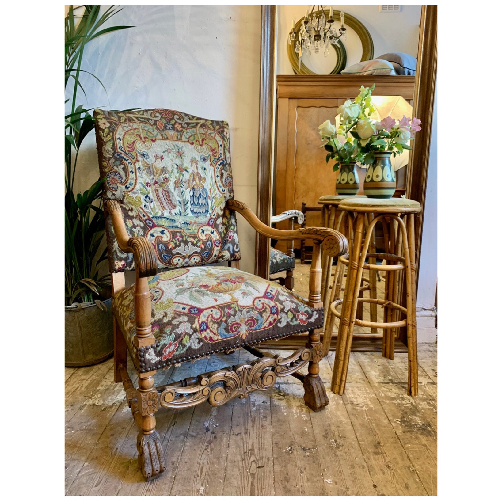 French Louis XV Period Walnut Chair with Original Tapestry - Fireside  Antiques