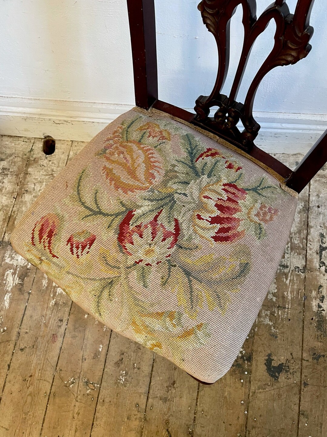 Edwardian Mahogany Single Chair W/ Floral Needlepoint Design Etsy UK