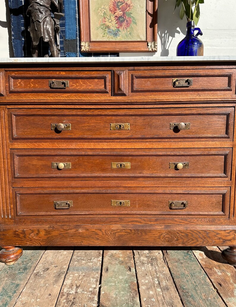 Antique Belgian Oak Marble Top Chest of Drawers / Vanity Unit Etsy Australia