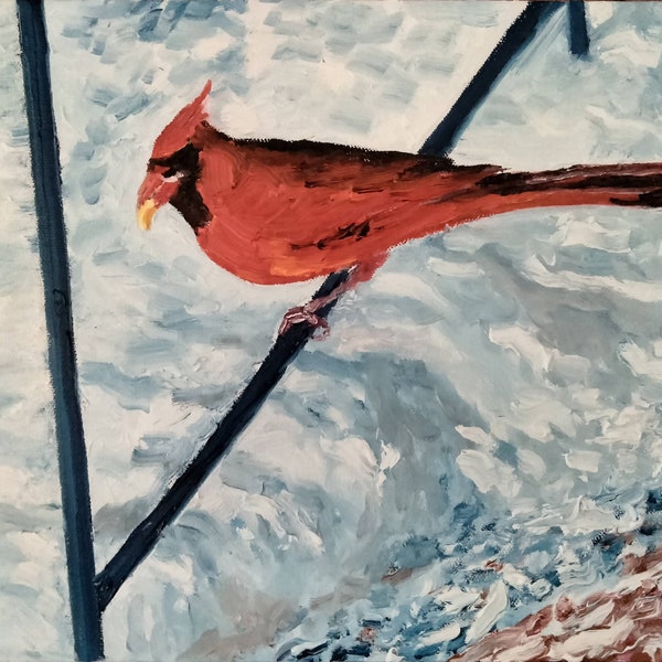 Cardinal Calling" - Winter Bird Painting