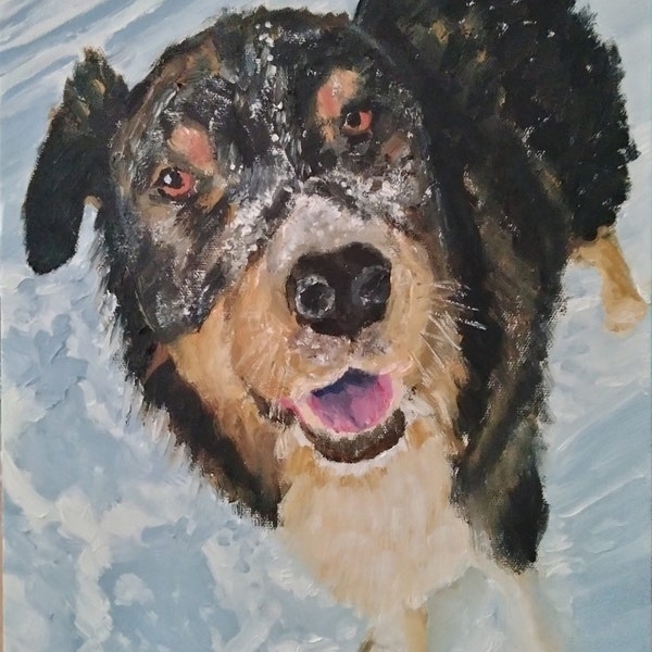 Snow, Mom!" AKA "Schnee, Mamma!" - Dog in the snow painting