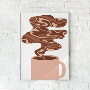 Coffee Art Print, Digital Download, Abstract Coffee Cup Art, Coffee Poster, Coffee Bar Sign, Boho Wall Art, Kitchen Decor, 70s Art Print