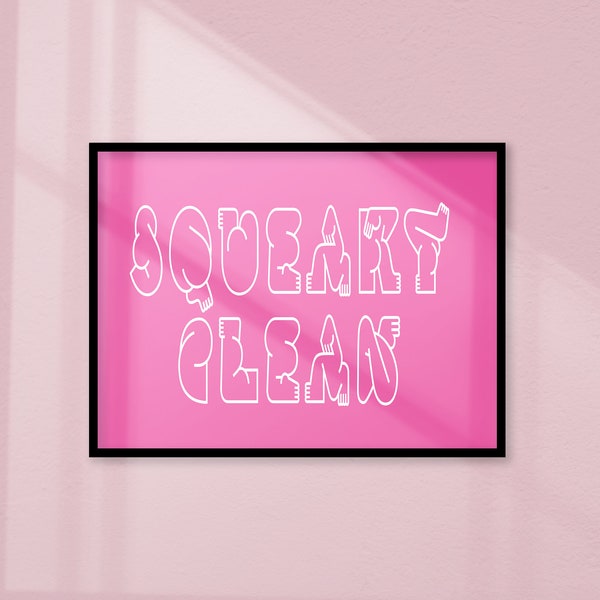 Hot Pink Squeaky Clean Wall Art, Digital Download, Dorm Decor, Barbiecore, Hot Pink Art Print, Minimal Line Art Poster, Funny Bathroom Sign