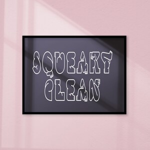 Black and White Squeaky Clean Wall Art, Digital Download, Dorm Bathroom Wall Art, Minimal Line Art Poster, Funny Bathroom Sign, Laundry Art