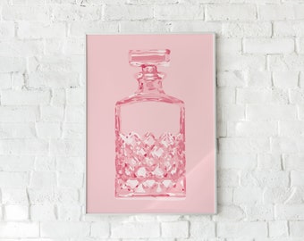 Pink Liquor Decanter Digital Download, Bar Cart Art, Danish Pastel Decor, Cocktail Poster, Barbie Bar Cart, Barbiecore, Pink Dorm Decor