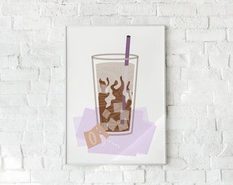 Iced Coffee Digitale Download, Coffee Bar Sign, Coffee Wall Art, Coffee Nook Decor, Dorm Wall Poster, Latte Art Print, Koffie Cart Decor