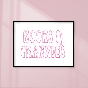 Hot Pink Nooks and Crannies Print, Digital Download, Bathroom Wall Art, Dorm Decor, Hot Pink Art, Funny Bathroom Sign, Funny Quote Poster