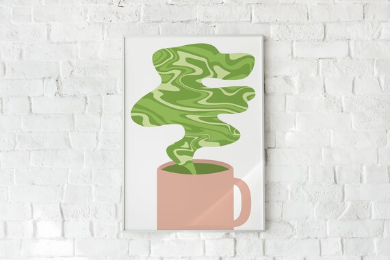 Matcha Art Print, Digital Download, Danish Pastel Decor, Matcha Art, Iced Matcha Poster, Coffee Bar Sign, Boho Wall Art, 70s Print, Dorm Art