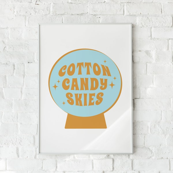 Blue Cotton Candy Skies Ahead Print, Digital Download, Crystal Ball Poster, Fortune Teller Sign, Dorm Wall Art, Manifestation Poster