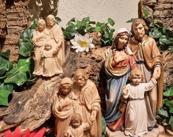 Family group with baby Jesus as older boy/ Block crib, Holy Family, Christmas crib