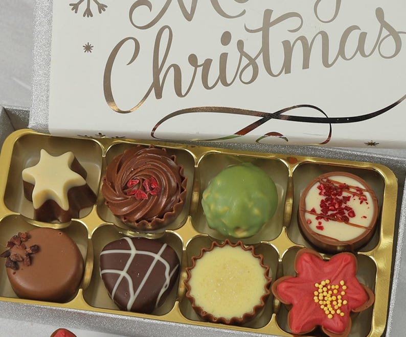 Luxury Chocolate Box With Silver Foil Merry Christmas Wrapper. 8 or 16