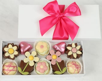 Belgian Chocolate Assortment Gift Box. Luxury White Box with Cerise Ribbon. Perfect Birthday Or Thank You Gift for Mum, Grandma, Nan, Friend