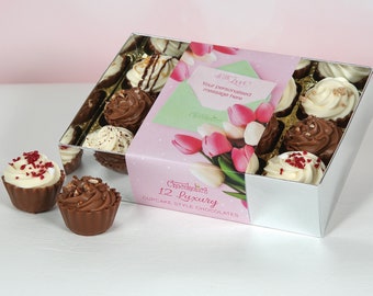 Personalised Cupcake Chocolates. 12 Luxury Hand Finished Belgian Chocolates With Personalised Wrapper. Ideal Birthday Present/Thank You Gift
