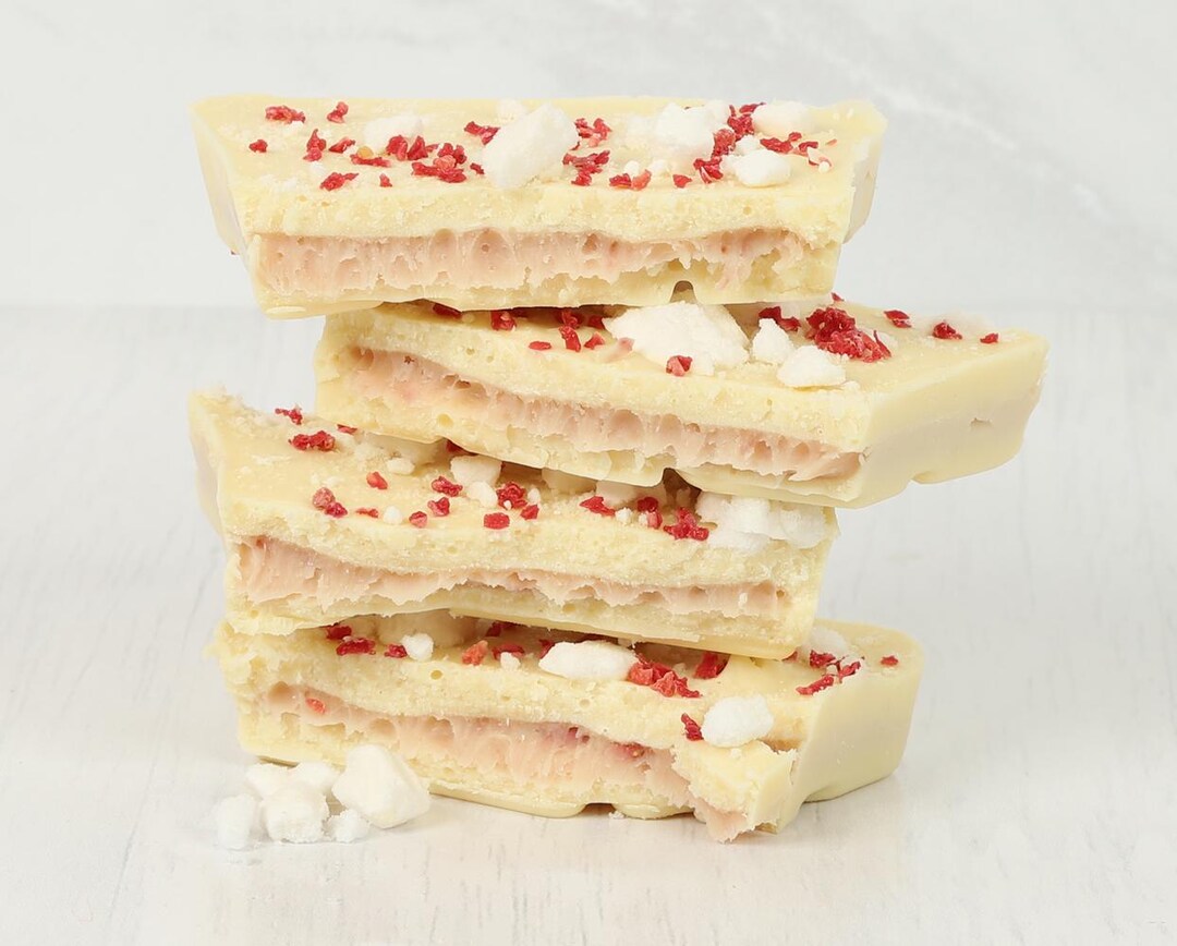 White Chocolate Slab Filled With Strawberry Ganache & Topped With ...
