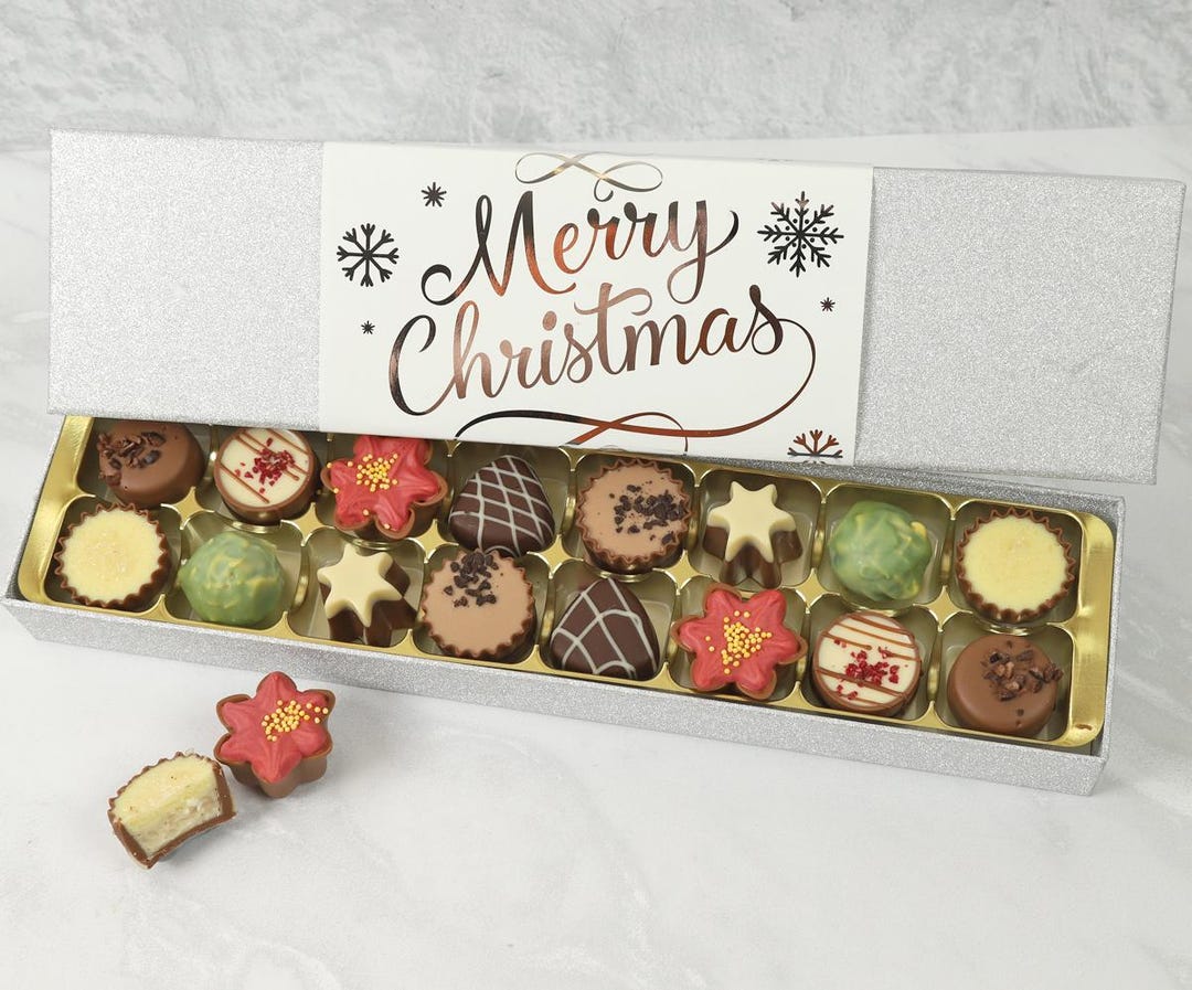 Luxury Chocolate Box With Silver Foil Merry Christmas Wrapper. 8 or 16