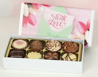 Luxury Chocolate Box With 8 Delicious Chocolates In A Beautiful Tulip & 'With Love' Wrapper. A Great Gift For Mum, Nan, Grandma or Birthday