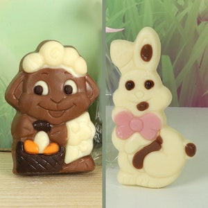 Cute Milk Chocolate Lamb, Bunny Or White Chocolate Easter Rabbit Duo. A Pair Of Chocolates Packed Back To Back Make The Perfect Easter Gift