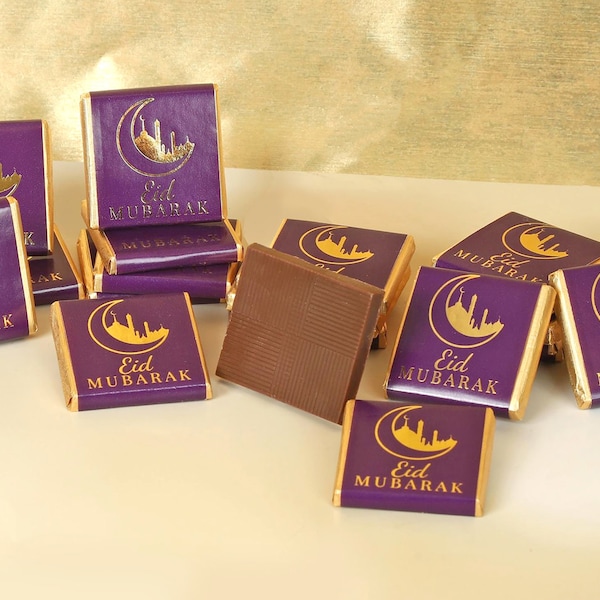 Eid Mubarak Milk Chocolate Neapolitans - Bag Of 40 Eid Mubarak Chocolate Squares Suitable As Table Favours & To Share Out At Celebrations