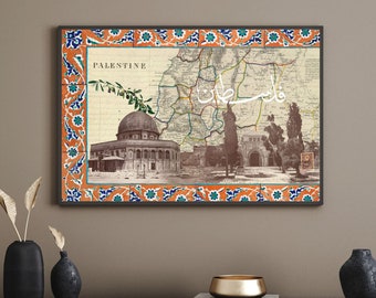 Palestine Map Canvas Print: Historical Wall Art, Muslim Eid Gift