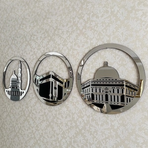 Circular Set of Masjid Al-Haram Masjid Al Aqsa Masjid An-Nabawi, Islamic Wall Art Home Decor, Kaaba Wall Decor, Muslim Ramadan and Eid Gifts