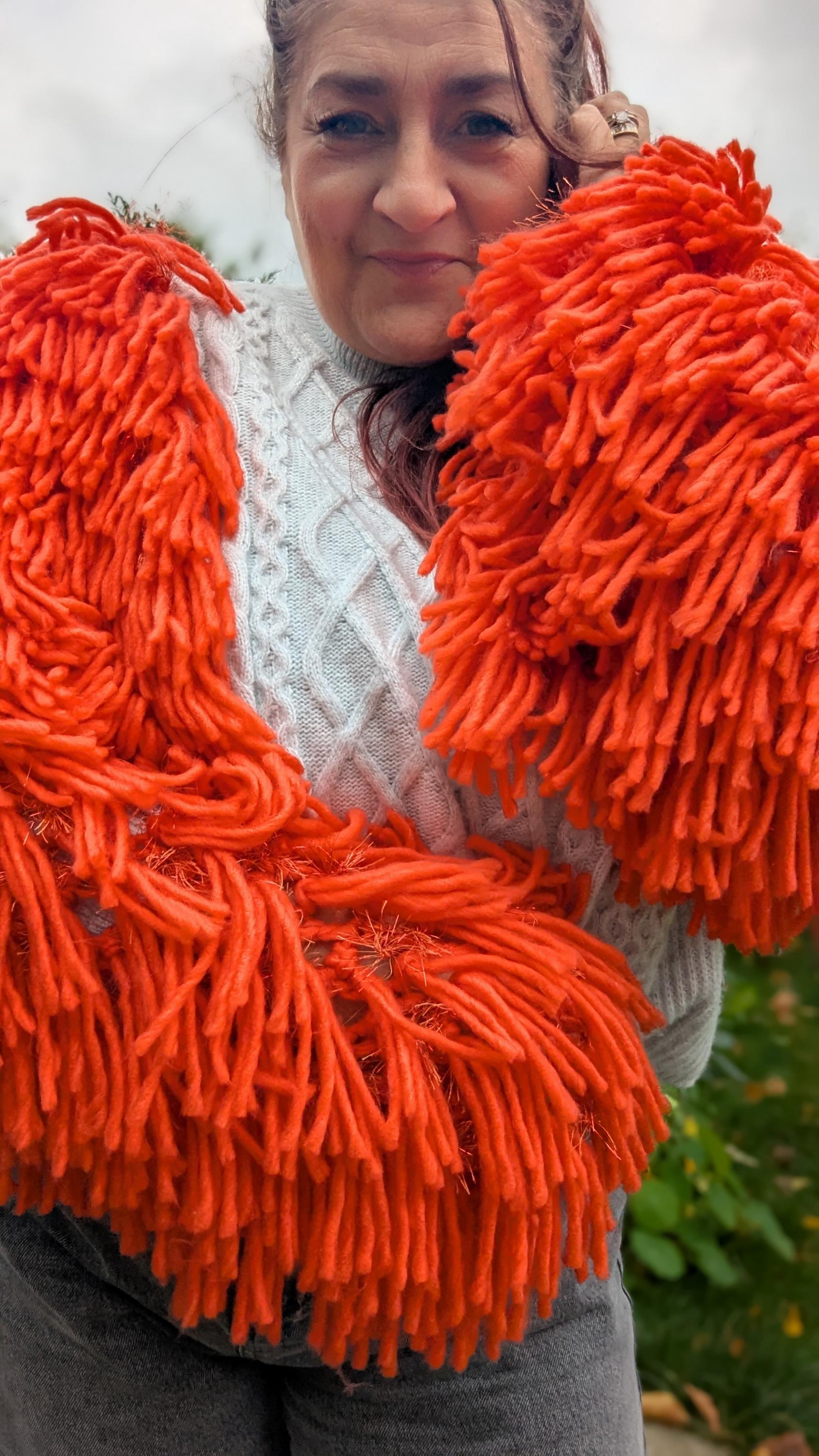 Cropped Shaggy Cardigan Jacket: Hand Looped Shimmer Burnt Orange Winter ...