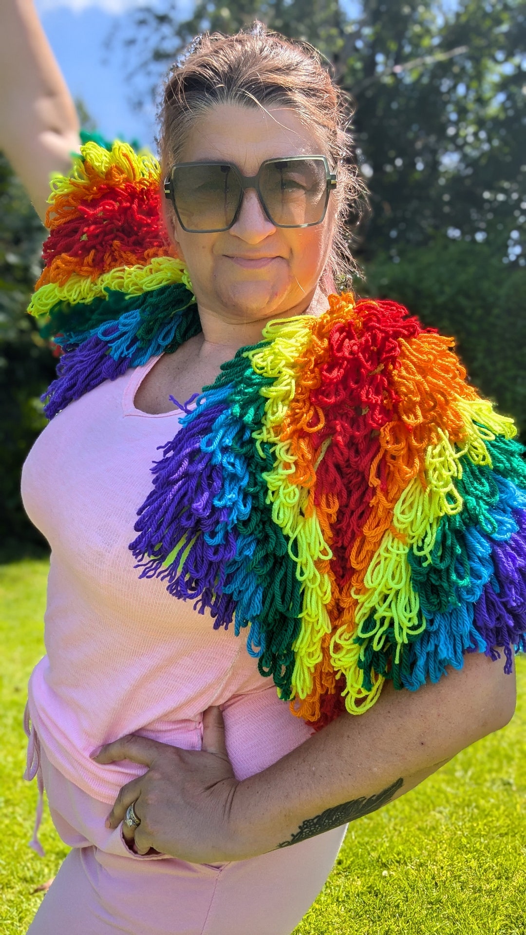 Rainbow Knit Crop Shrug: Loopy Festival Rave Jacket - Etsy
