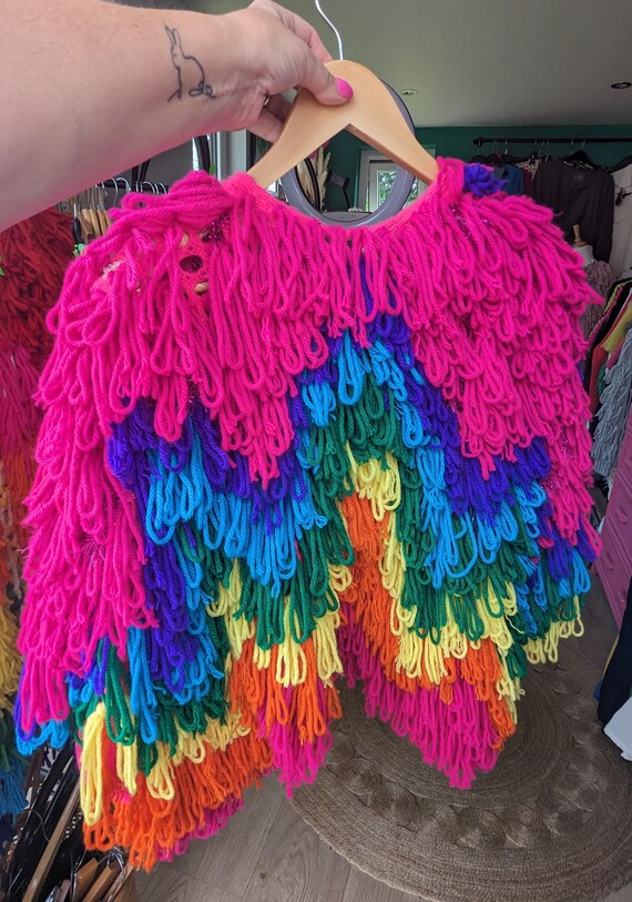 Rainbow Shaggy Wool Sweater Rainbow Shaggy Knit Crop Cardigan