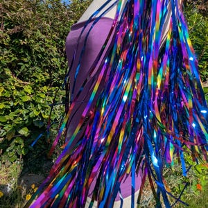 Rainbow Tinsel Shoulder Capelet: Upcycled Festival Shrug, Handmade in UK