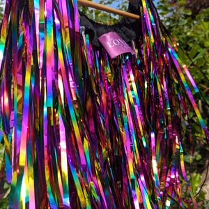 Rainbow Tinsel Shoulder Capelet: Upcycled Festival Shrug, Manchester Maker
