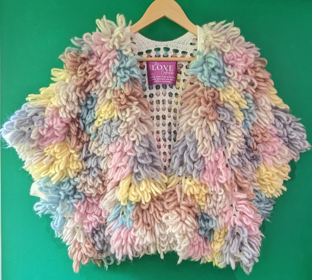 Handmade Shaggy Wool Crochet Cardigan: Pastel Loopy Knit Jacket - Etsy