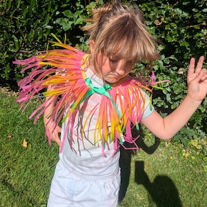 Kids Rainbow Tinsel Cape: Upcycled Festival Shoulder Capelet (2-10 Years)