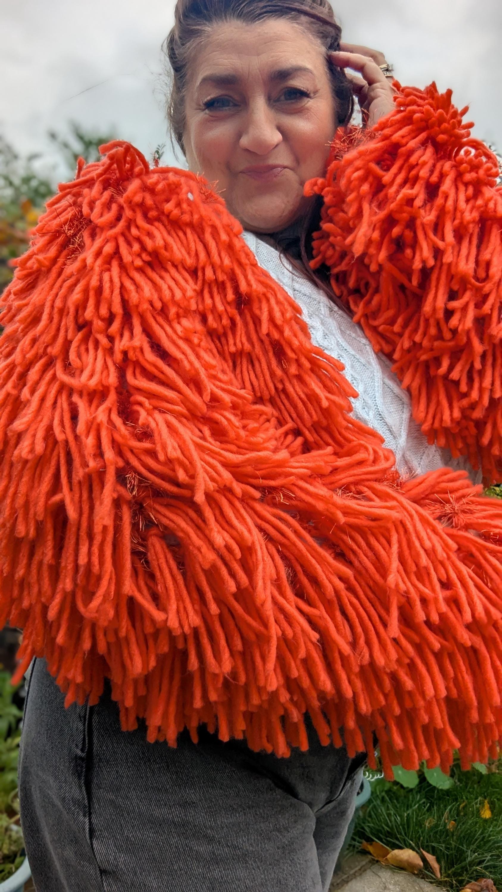 Cropped Shaggy Cardigan Jacket: Hand Looped Shimmer Burnt Orange Winter ...