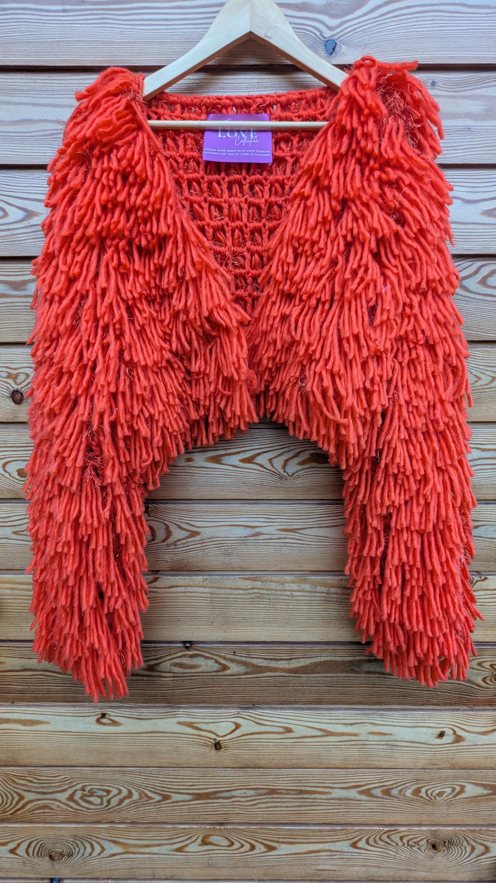 Cropped Shaggy Cardigan Jacket: Hand Looped Shimmer Burnt Orange Winter ...