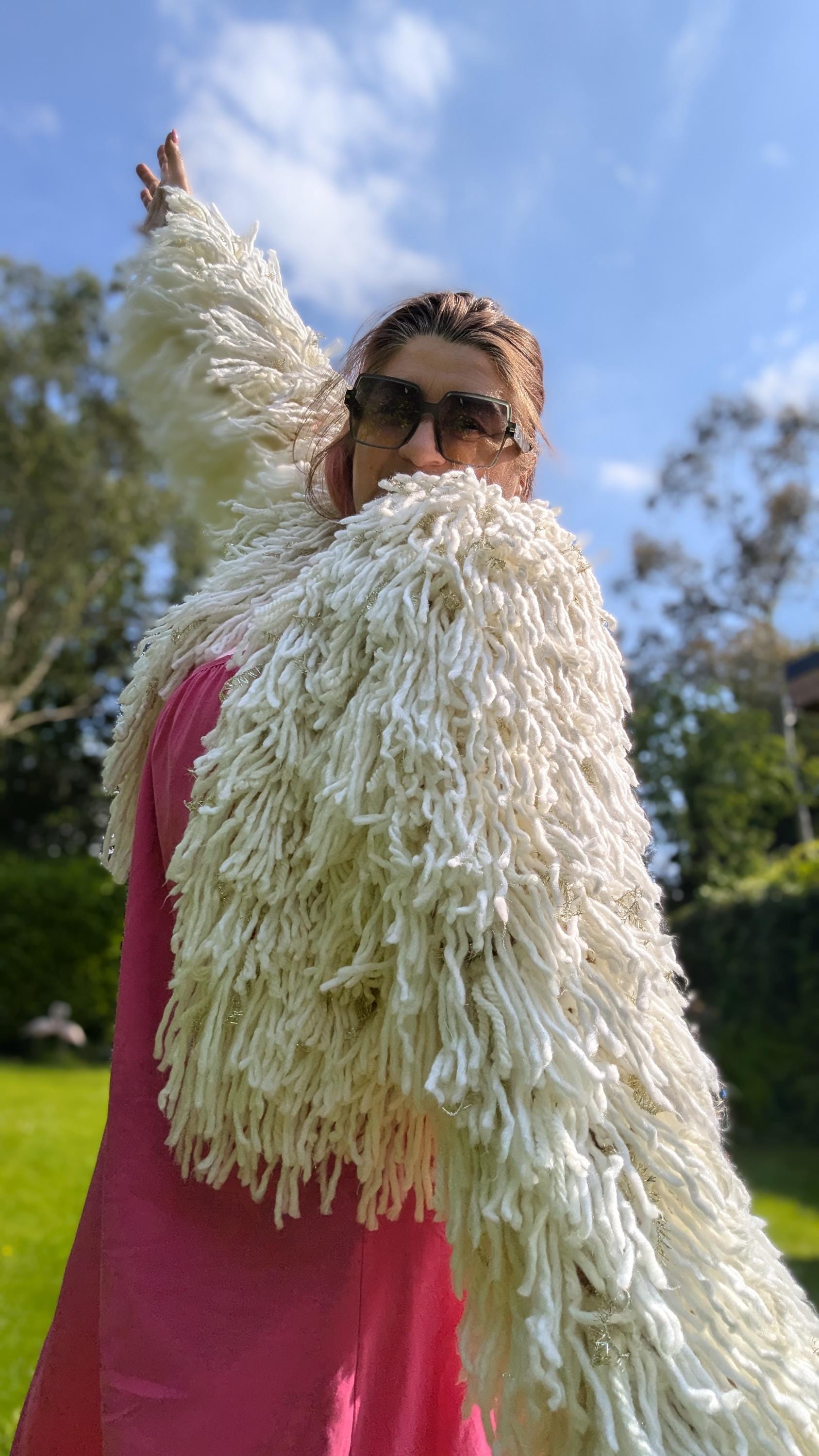 Shaggy Knit Trophy Jacket Cream Gold Shimmer Quirky Winter Wedding ...